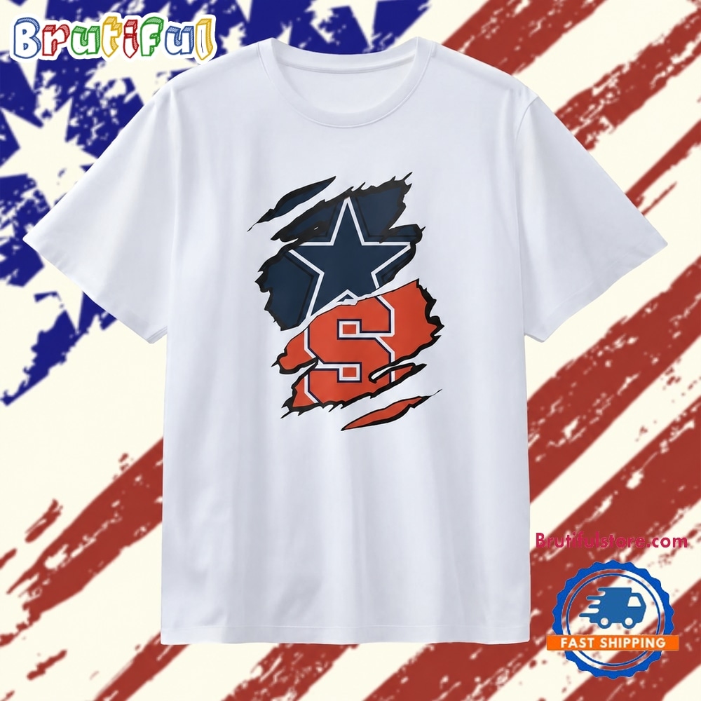 Dallas Cowboys and Syracuse Orange Torn Fabric Logo T Shirt Dallas Cowboys and Syracuse Orange Torn Fabric Logo T Shirt
