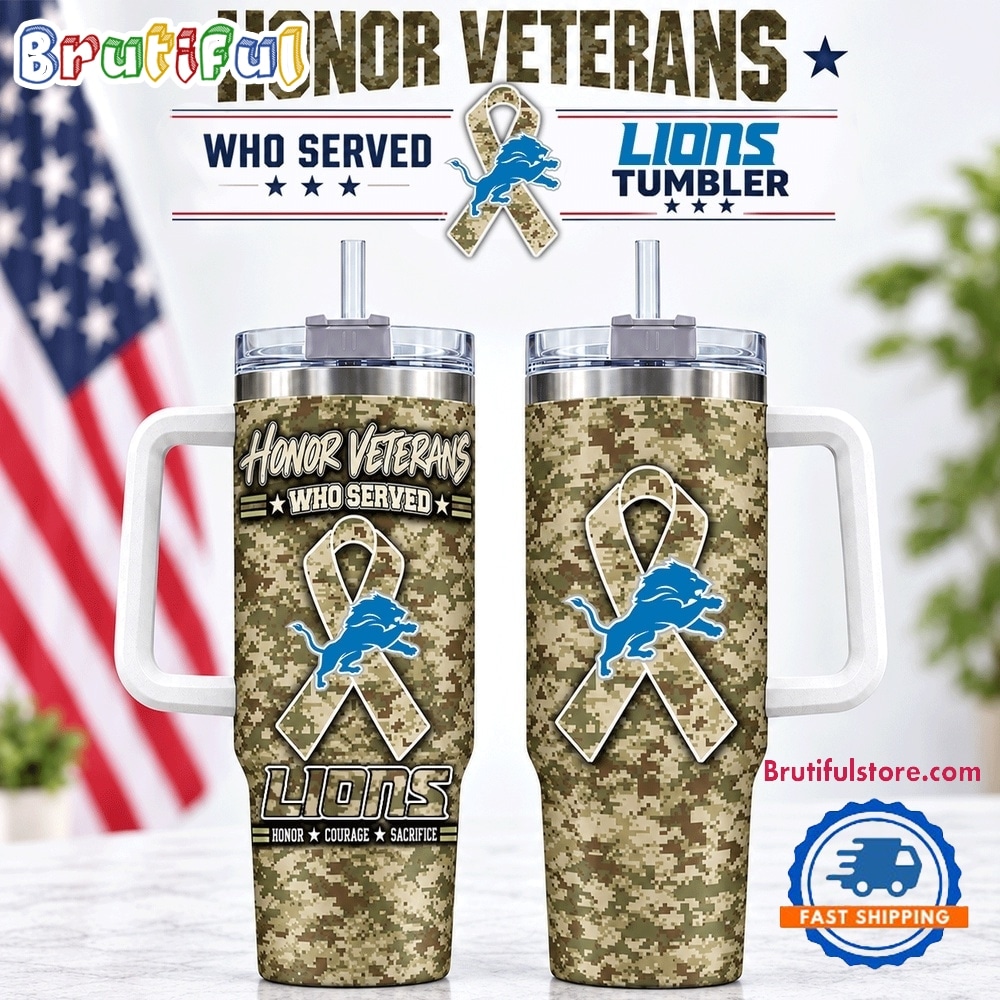 Detroit Lions 2026 NFL Honor Veterans Camo Stanley Tumbler Detroit Lions 2026 NFL Honor Veterans Camo Stanley Tumbler