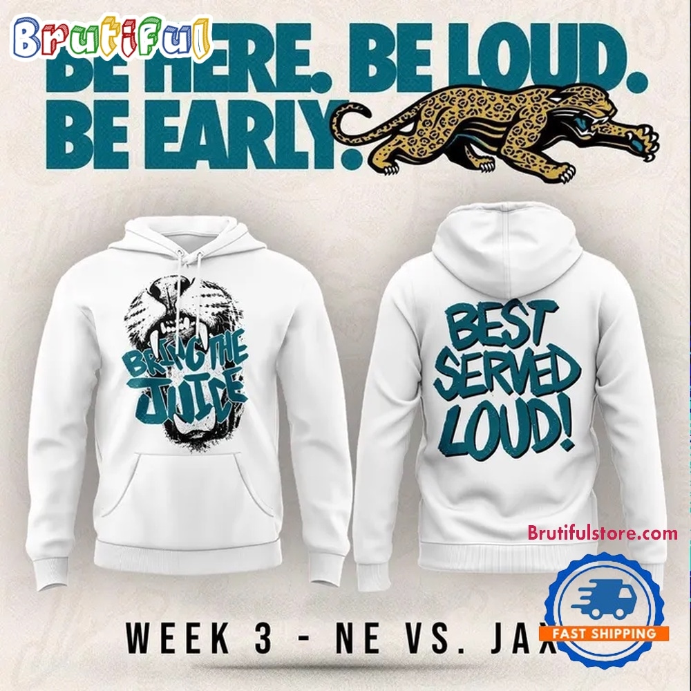 Jacksonville Jaguars Bring The Juice, Best Served Loud 2026 White Hoodie Jacksonville Jaguars Bring The Juice, Best Served Loud 2026 White Hoodie