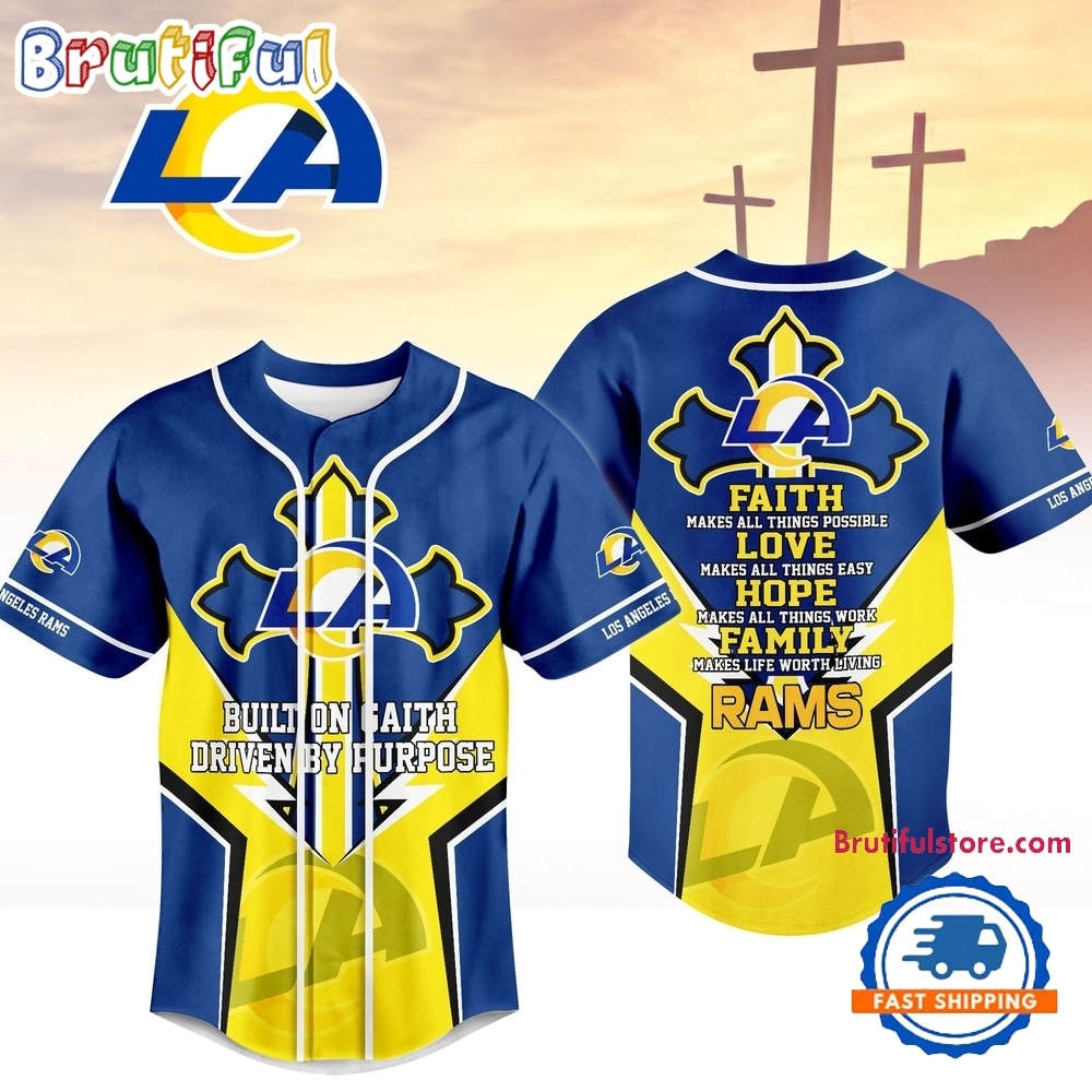 Los Angeles Rams NFL Blessed Beyond The Score Baseball Jersey Los Angeles Rams NFL Blessed Beyond The Score Baseball Jersey