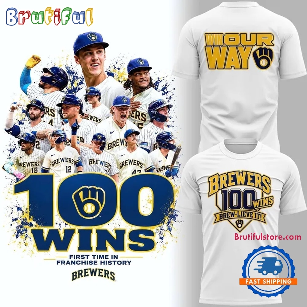 Milwaukee Brewers 100 Wins MLB White T Shirt Milwaukee Brewers 100 Wins MLB White T Shirt