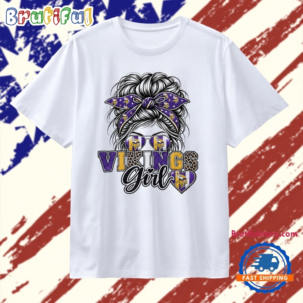 Minnesota Vikings Girl Messy Bun Sunglasses T Shirt Minnesota Vikings Girl Messy Bun Sunglasses T Shirt