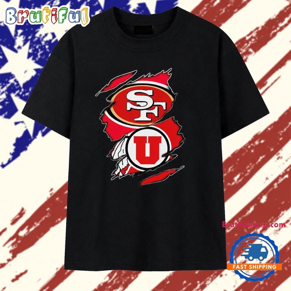 San Francisco 49ers and Utah Utes Ripped Logo T Shirt San Francisco 49ers and Utah Utes Ripped Logo T Shirt