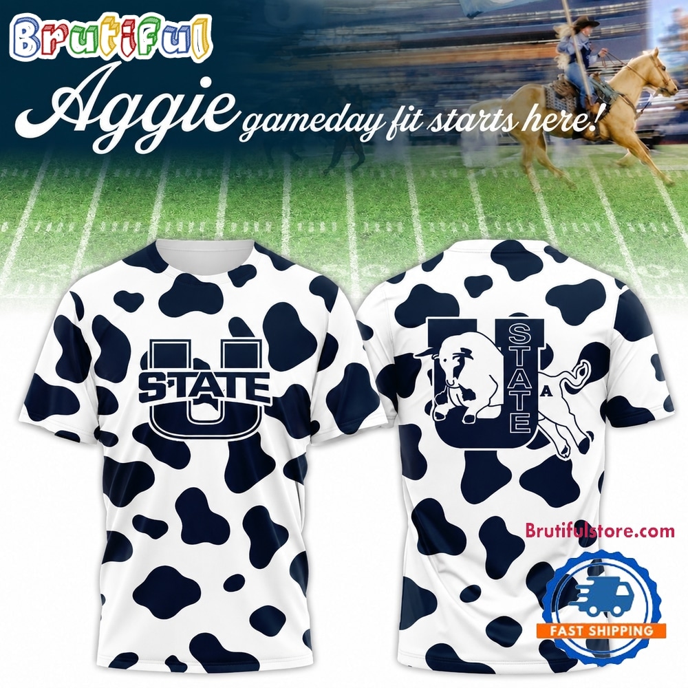 Utah State Aggies Football Cow Print Gameday 2026 Graphic T Shirt Utah State Aggies Football Cow Print Gameday 2026 Graphic T Shirt