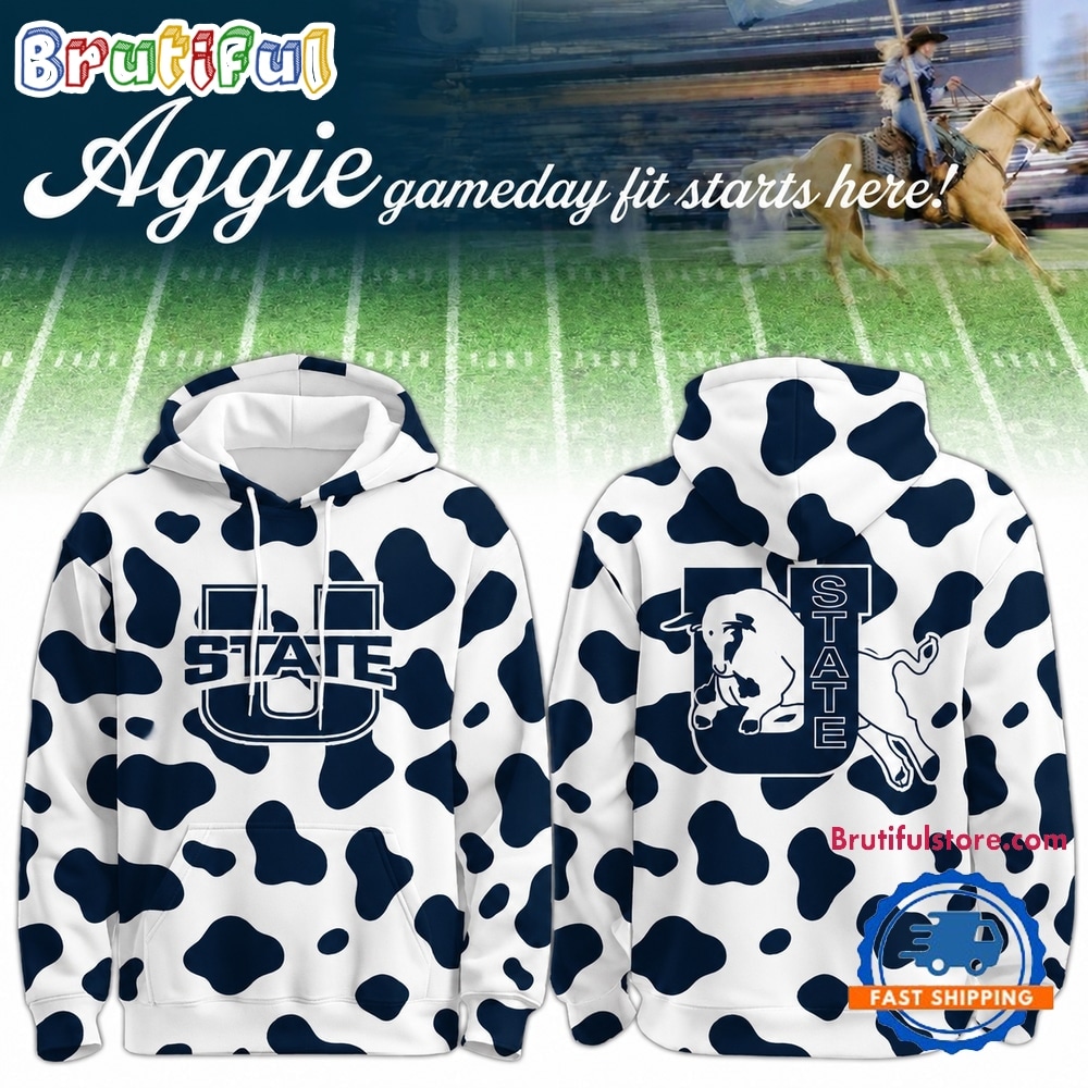 Utah State Aggies Football Cow Print Gameday 2026 Hoodie Utah State Aggies Football Cow Print Gameday 2026 Hoodie