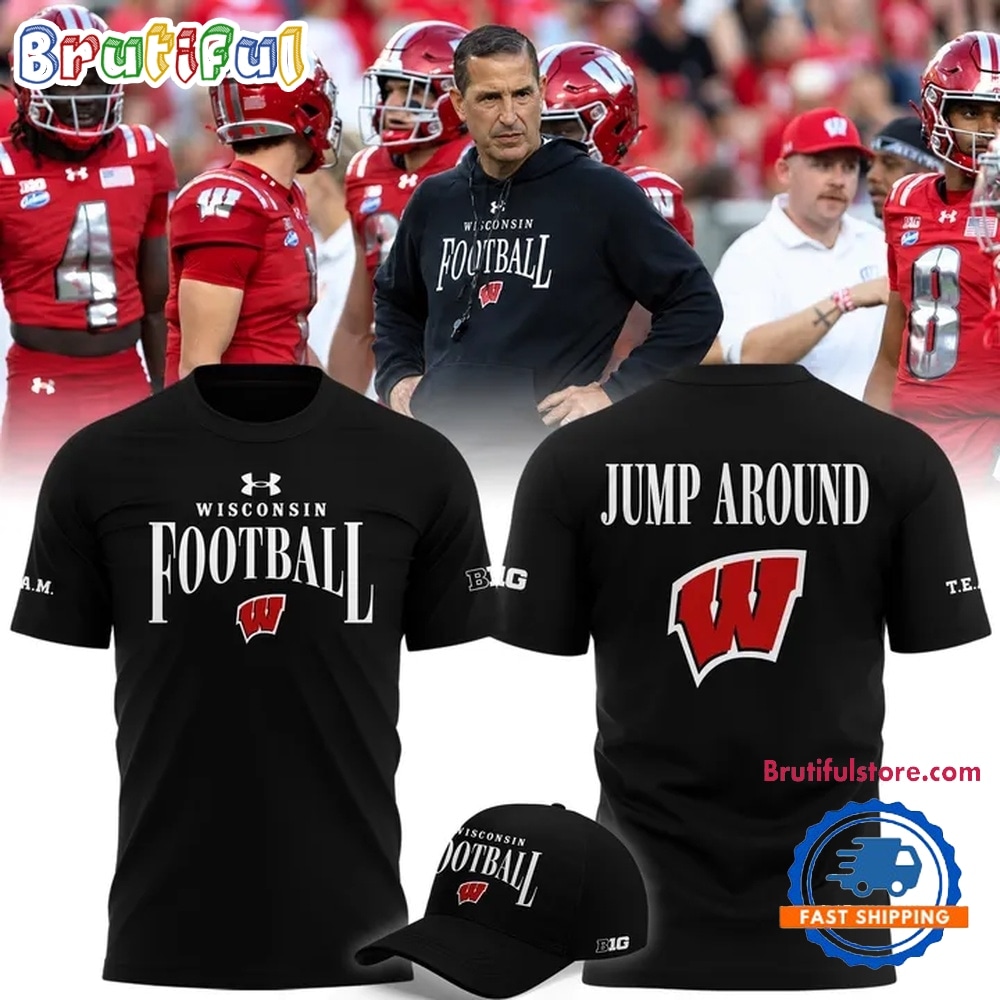 Wisconsin Badgers Football Head Coach Luke Fickell Jump Around 2026 T Shirt Wisconsin Badgers Football Head Coach Luke Fickell Jump Around 2026 T Shirt