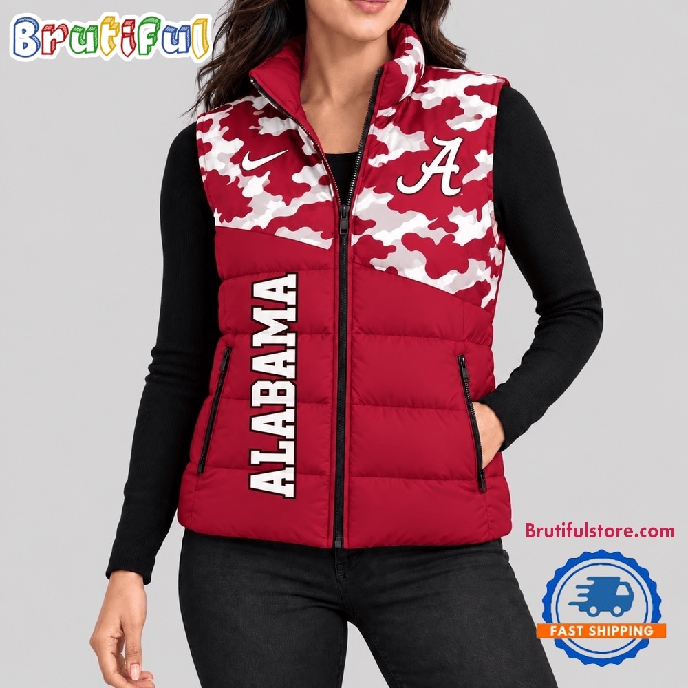 Alabama Crimson Tide NCAA Camo Panel Sleeveless Puffer Jacket Alabama Crimson Tide NCAA Camo Panel Sleeveless Puffer Jacket