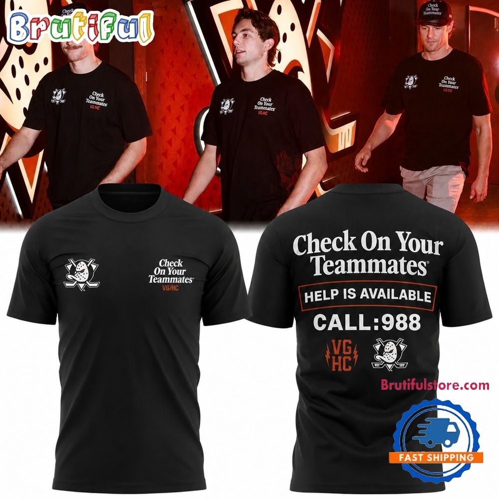 Anaheim Ducks Check On Your Teammates Black T Shirt Anaheim Ducks Check On Your Teammates Black T Shirt