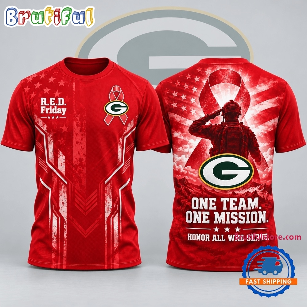 Green Bay Packers NFL RED Friday One Team One Mission Patriotic Soldier Tribute T Shirt Green Bay Packers NFL RED Friday One Team One Mission Patriotic Soldier Tribute T Shirt