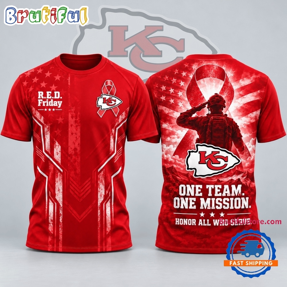 Kansas City Chiefs NFL RED Friday One Team One Mission Patriotic Soldier Tribute T Shirt Kansas City Chiefs NFL RED Friday One Team One Mission Patriotic Soldier Tribute T Shirt