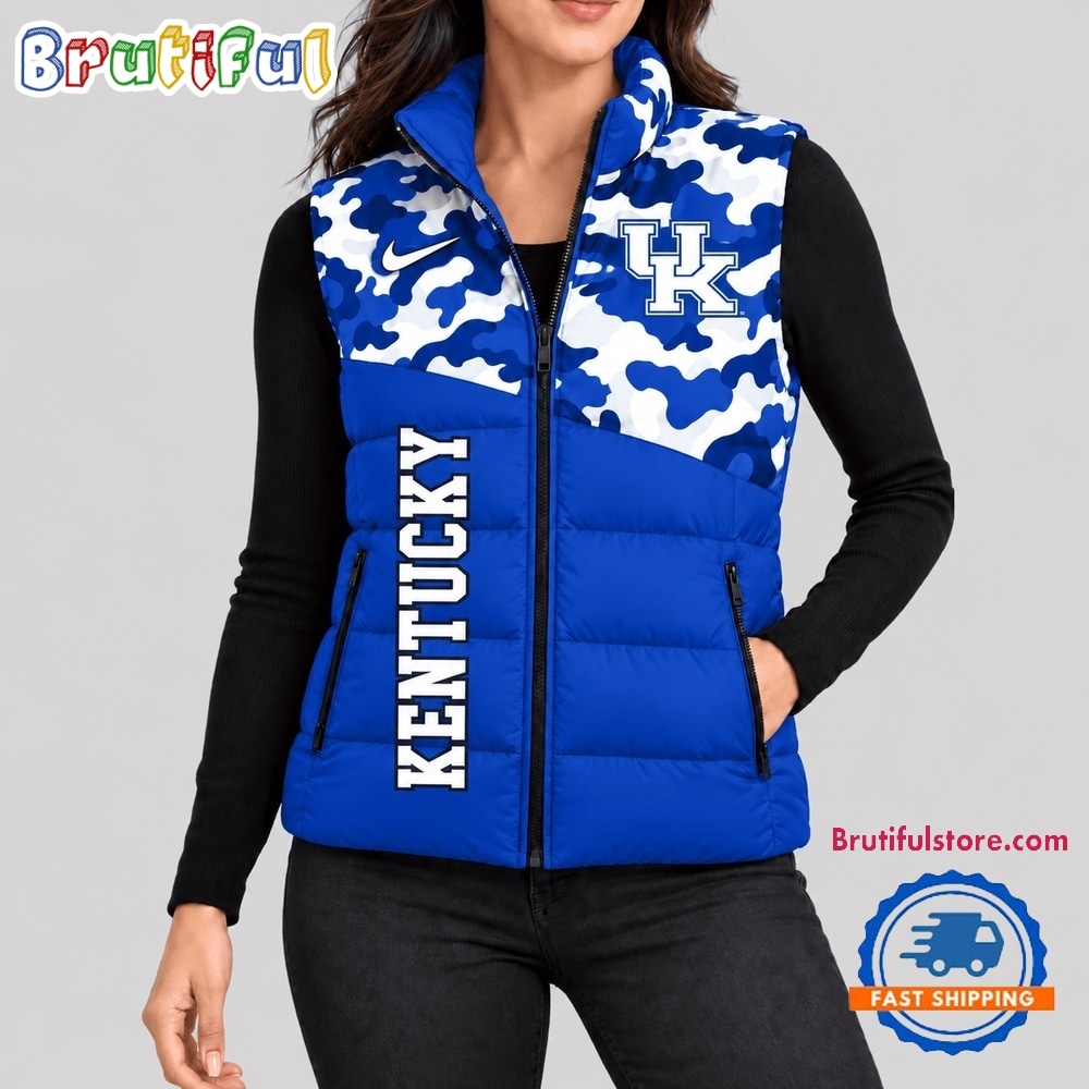 Kentucky Wildcats NCAA Camo Panel Sleeveless Puffer Jacket Kentucky Wildcats NCAA Camo Panel Sleeveless Puffer Jacket