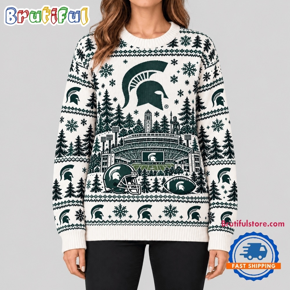 Michigan State Spartans 2026 NCAA Stadium Christmas Sweater Michigan State Spartans 2026 NCAA Stadium Christmas Sweater