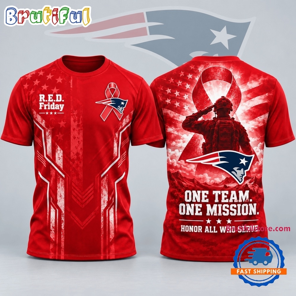 New England Patriots NFL RED Friday One Team One Mission Patriotic Soldier Tribute T Shirt New England Patriots NFL RED Friday One Team One Mission Patriotic Soldier Tribute T Shirt