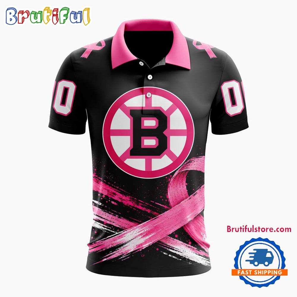 NHL Boston Bruins Pink Fights Breast Cancer 2026 Personalized Polo Shirts