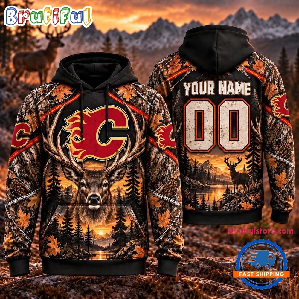 NHL Calgary Flames 2026 Personalized Hunting Camo Design Hoodie NHL Calgary Flames 2026 Personalized Hunting Camo Design Hoodie