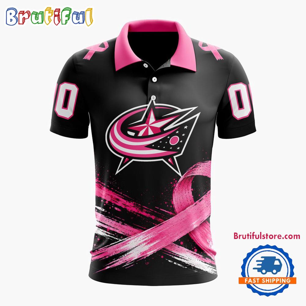 NHL Columbus Blue Jackets Pink Fights Breast Cancer 2026 Personalized Polo Shirts