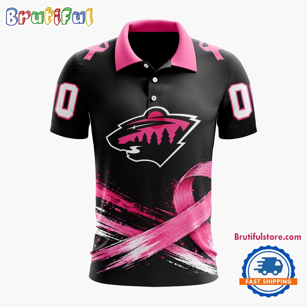 NHL Minnesota Wild Pink Fights Breast Cancer 2026 Personalized Polo Shirts