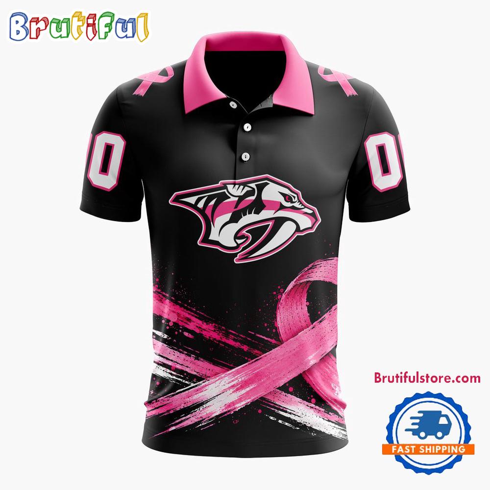NHL Nashville Predators Pink Fights Breast Cancer 2026 Personalized Polo Shirts
