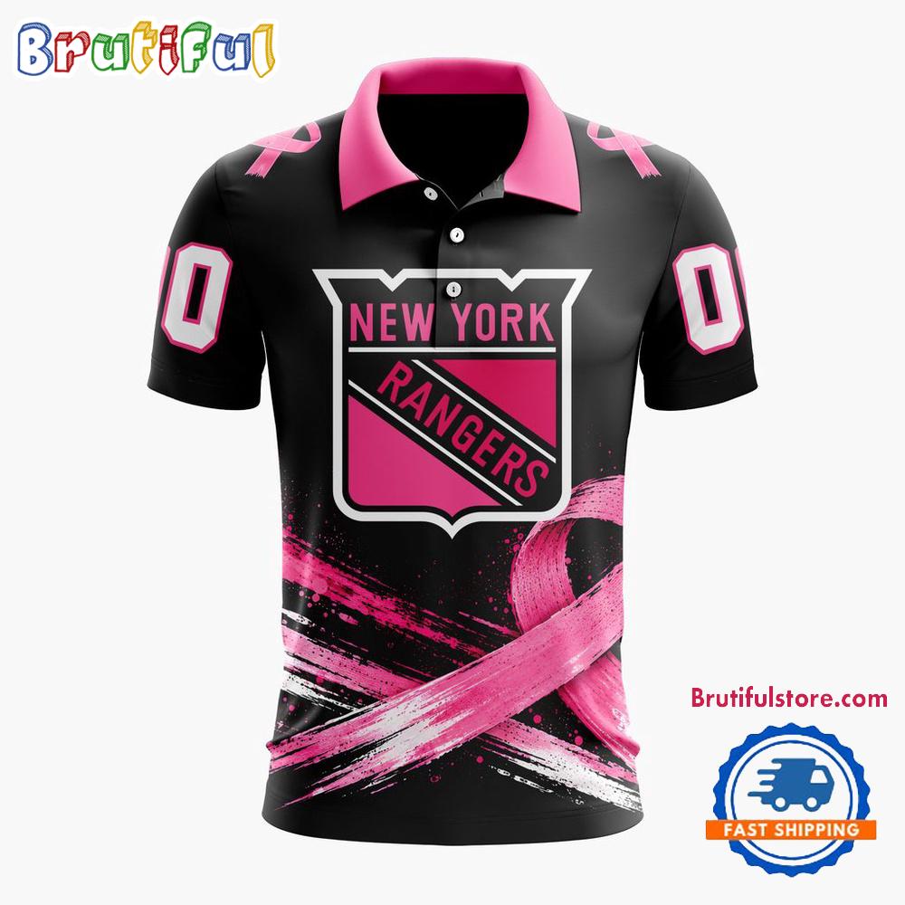 NHL New York Rangers Pink Fights Breast Cancer 2026 Personalized Polo Shirts