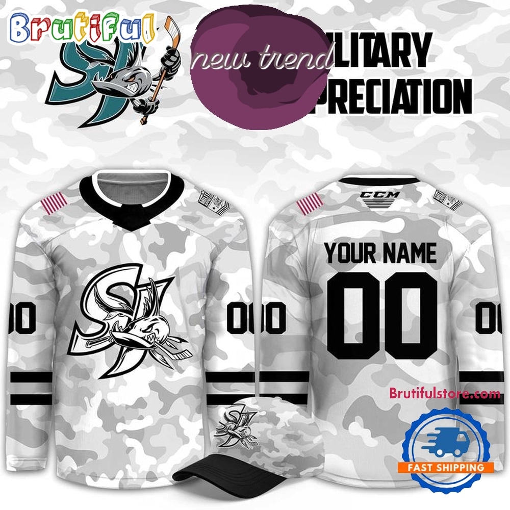 San Jose Barracuda Military Appreciation Night 2026 Limited Edition Hockey Jersey San Jose Barracuda Military Appreciation Night 2026 Limited Edition Hockey Jersey
