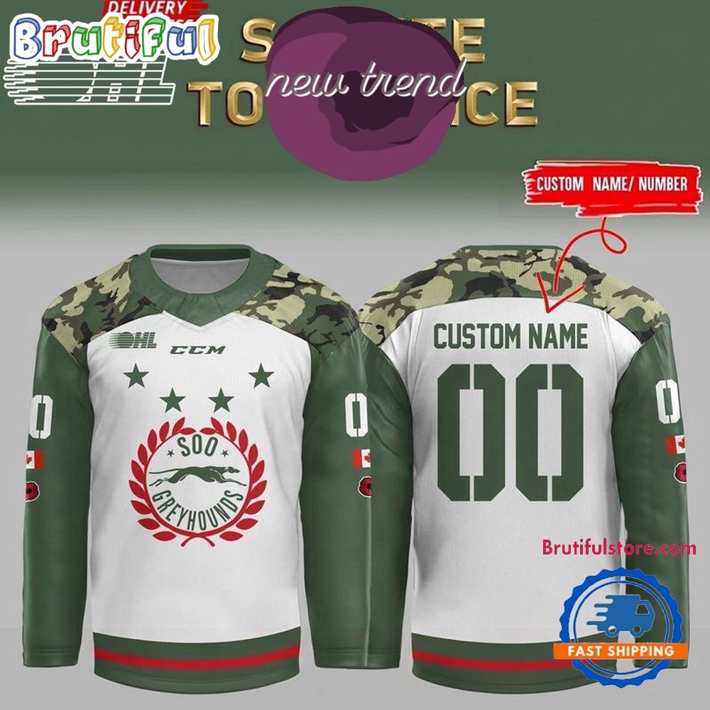 Soo Greyhounds Salute To Service 2026 Limited Edition Custom Hockey Jersey Soo Greyhounds Salute To Service 2026 Limited Edition Custom Hockey Jersey