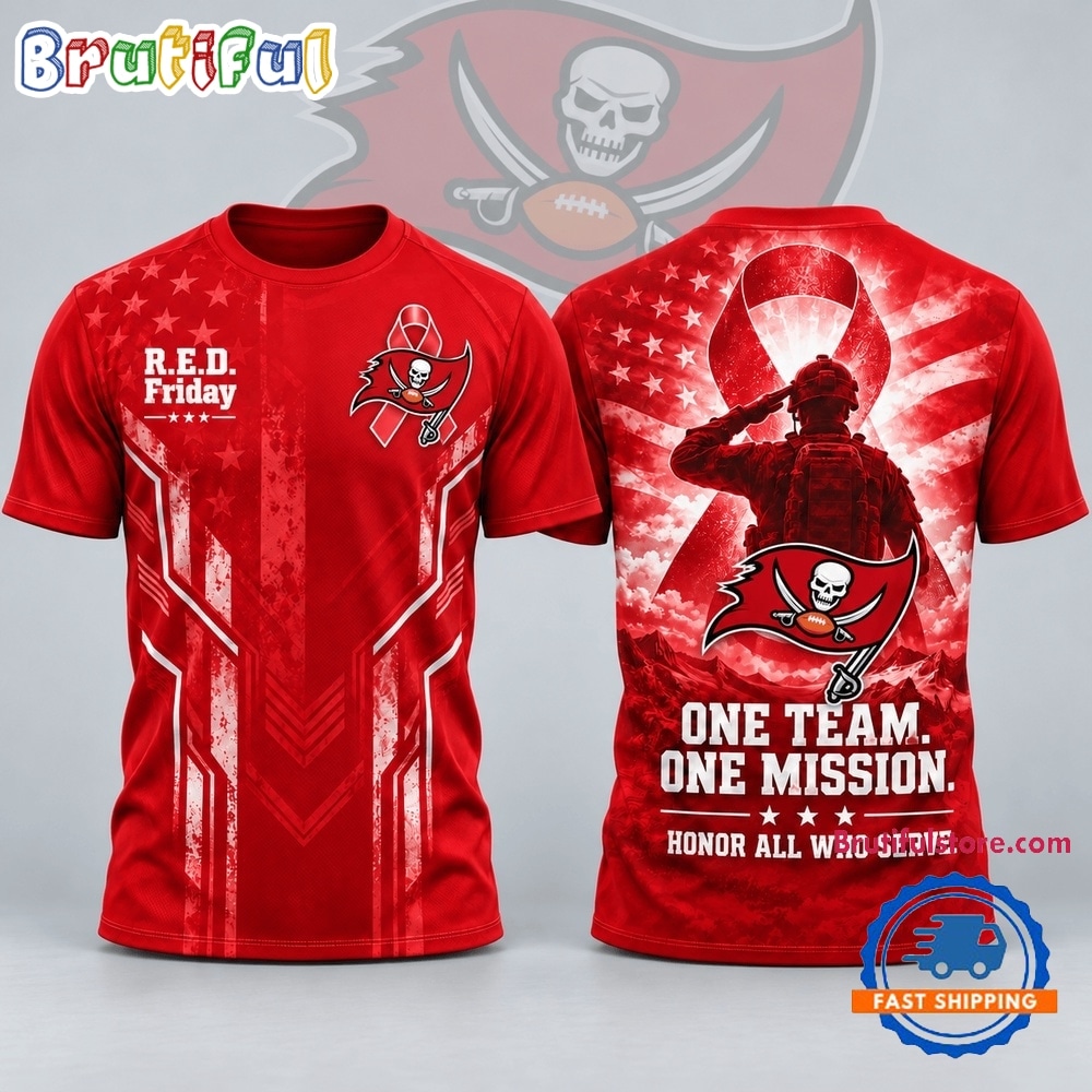 Tampa Bay Buccaneers NFL RED Friday One Team One Mission Patriotic Soldier Tribute T Shirt Tampa Bay Buccaneers NFL RED Friday One Team One Mission Patriotic Soldier Tribute T Shirt