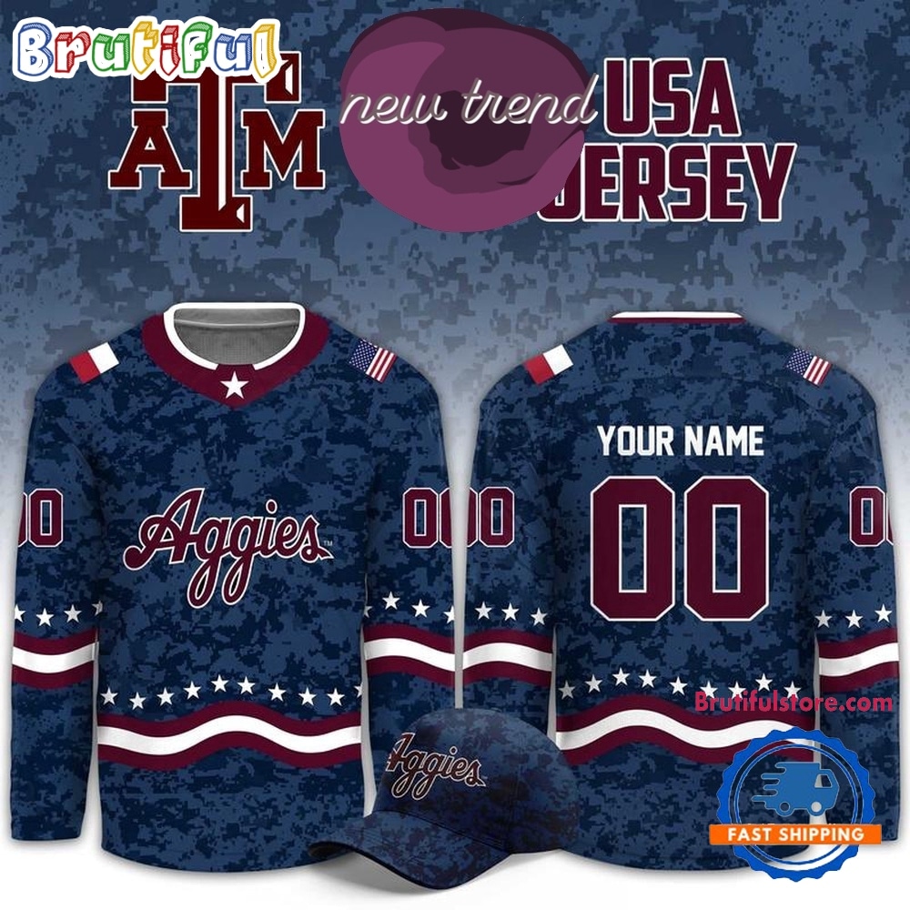 Texas A&M Hockey 2026 USA Flag Limited Personalized Hockey Jersey Texas A&M Hockey 2026 USA Flag Limited Personalized Hockey Jersey